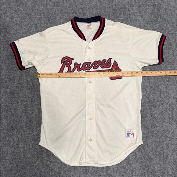 Vintage Atlanta Braves Baseball Jersey Shirt, Rawlings, Made in USA, 90s Size L - Picture 7 of 8